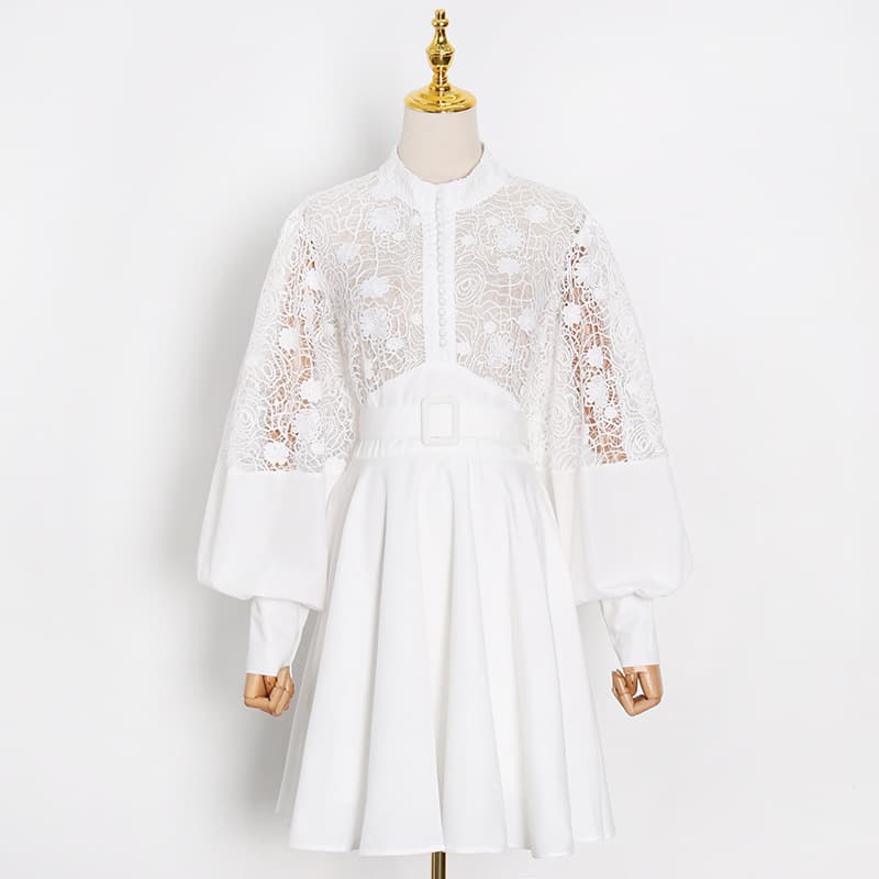 Vestido Curto Sexy Com Gola Alta, Mangas Bufantes E Transpar 3