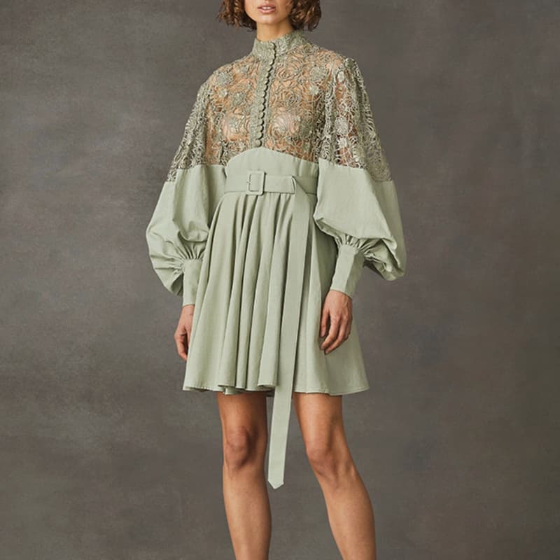 Vestido Curto Sexy Com Gola Alta, Mangas Bufantes E Transpar 9
