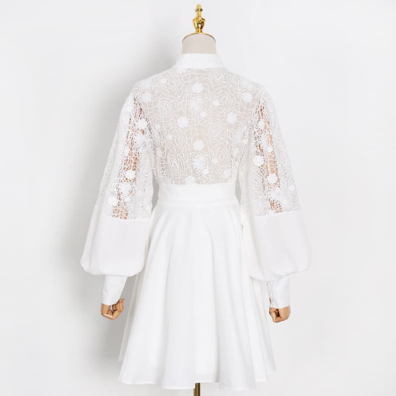 Vestido Curto Sexy Com Gola Alta, Mangas Bufantes E Transpar 11