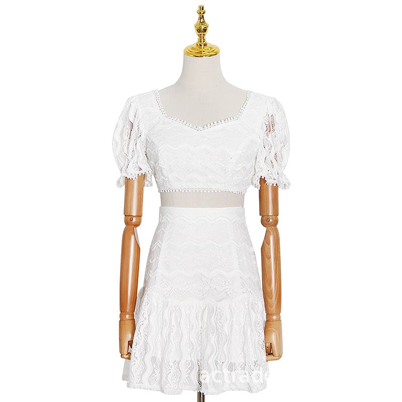 Conjunto de saia e top de renda leve para o verão, modelo A-Line, com design exclusivo. 2