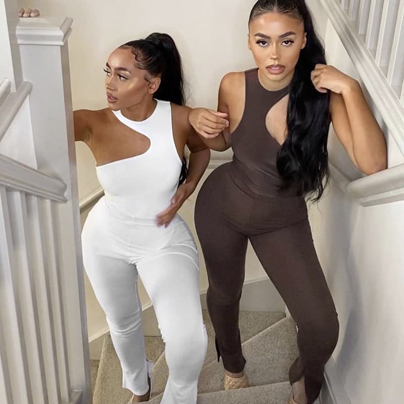 Conjunto feminino com body de um ombro só e calça básica justa. 6