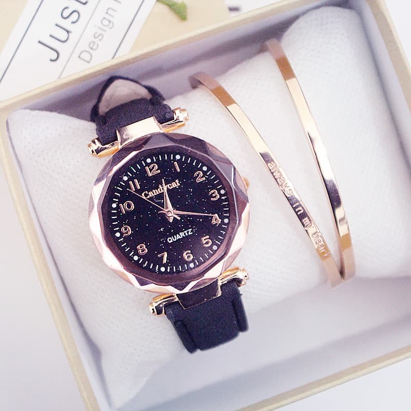 Conjunto de pulseira feminina com ponteiro de quartzo