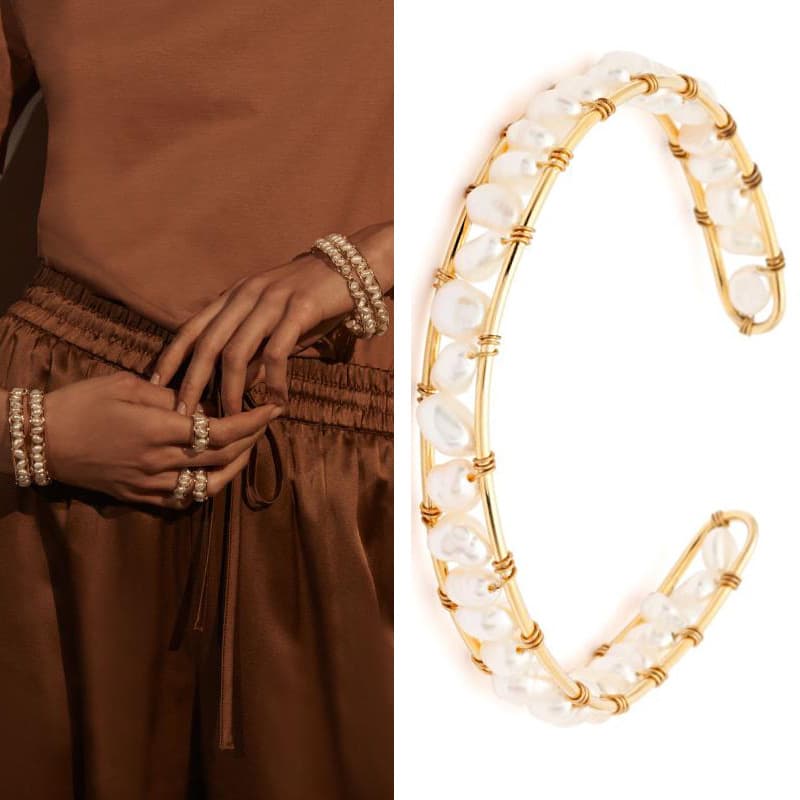 Pulseira feminina ajustável com pérolas feitas à mão que combina com tudo.