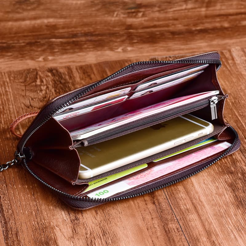 Bolsa clutch longa retrô casual de couro para mulheres 4