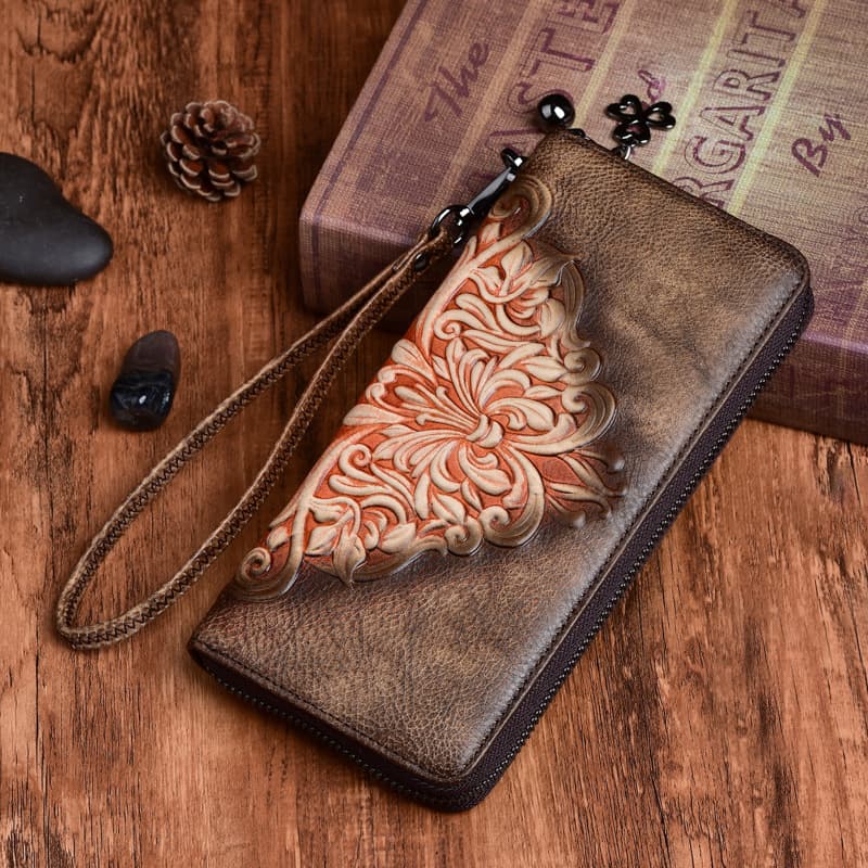 Bolsa clutch longa retrô casual de couro para mulheres