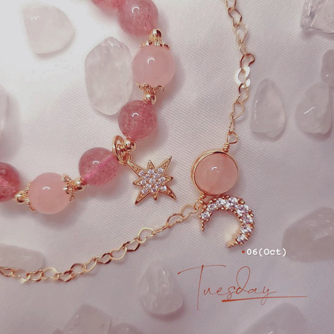 Pulseira de Cristal de Morango Feminina