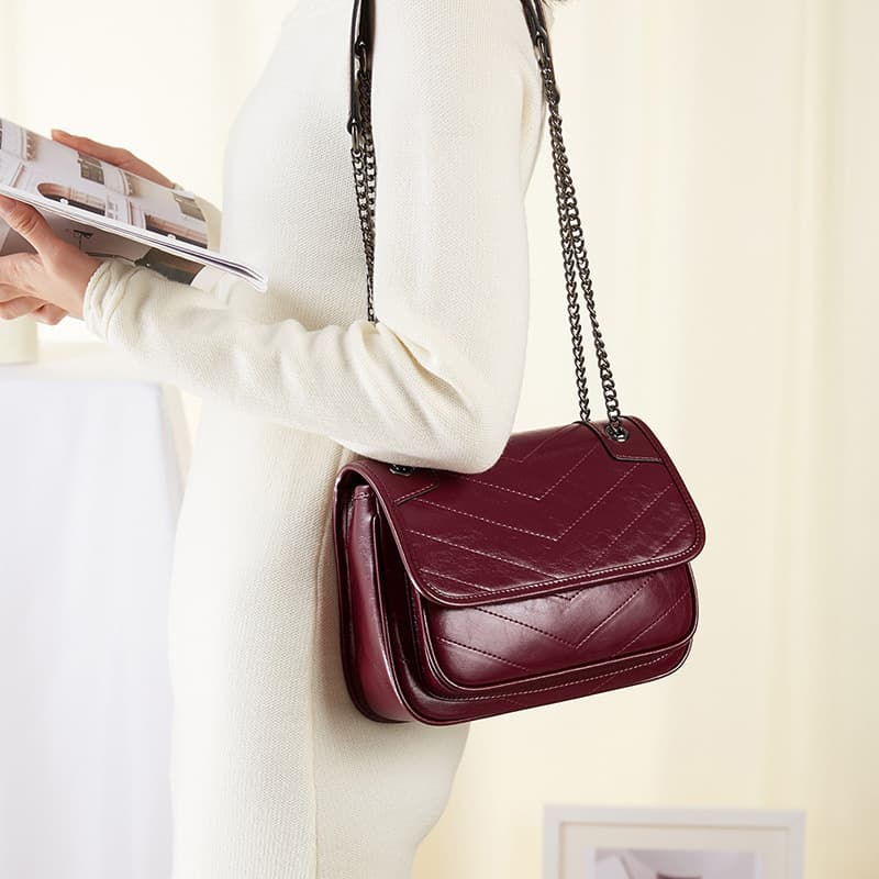 Bolsa feminina de couro bovino, bolsa de ombro feminina