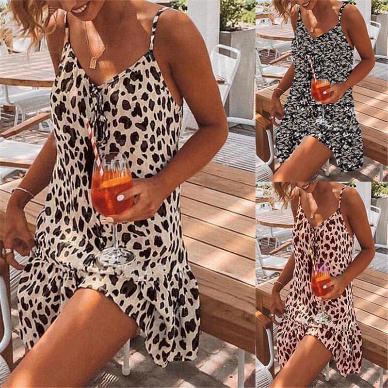 Vestido Com SuspensóRios Estilo Leopardo 4