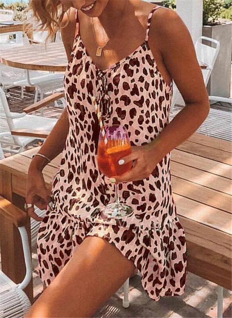 Vestido Com SuspensóRios Estilo Leopardo 5