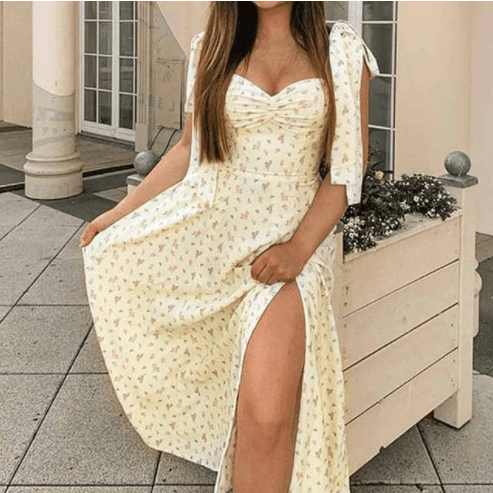 Vestido longo feminino de verão com estampa floral, sexy e para festas, com mangas curtas bufantes. 5