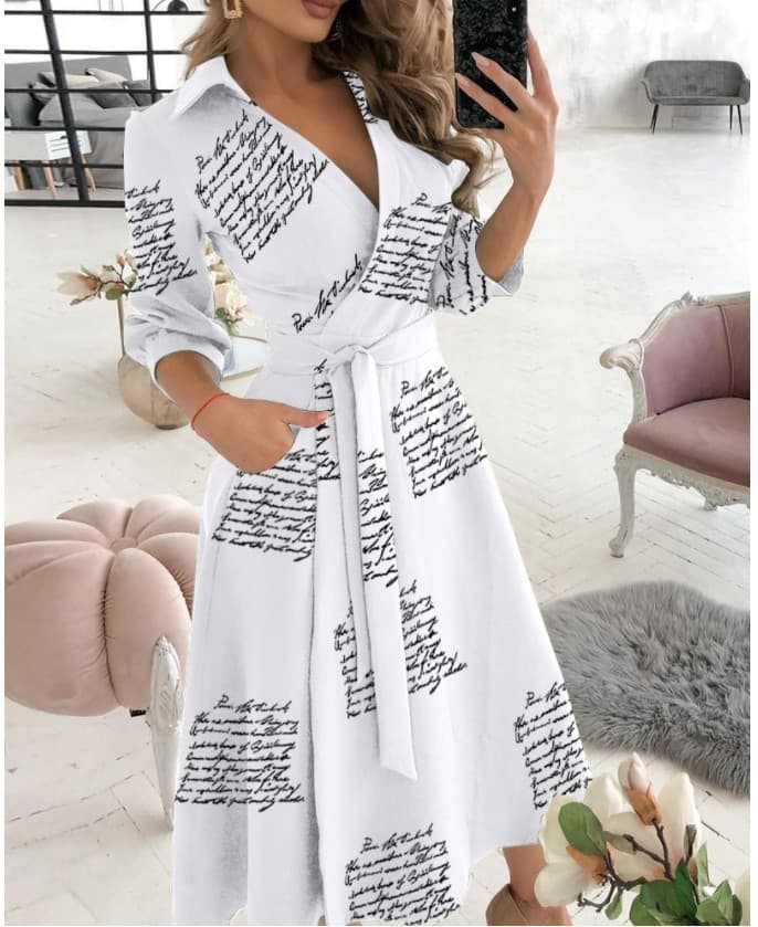 Vestido de verão com estampa geométrica e cinto para mulheres 4