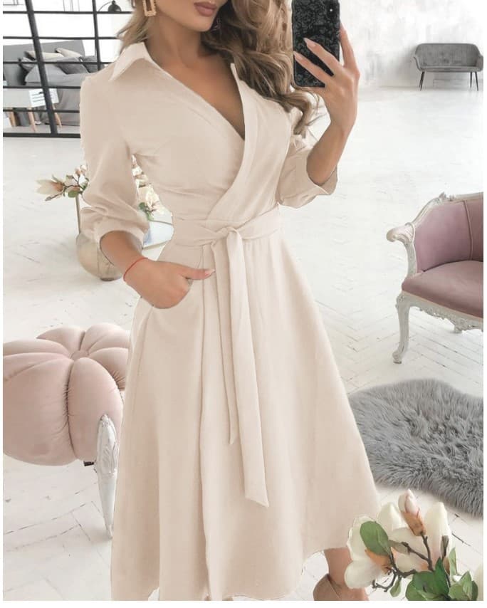 Vestido de verão com estampa geométrica e cinto para mulheres 2