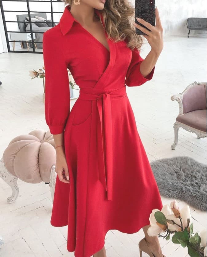 Vestido de verão com estampa geométrica e cinto para mulheres 7