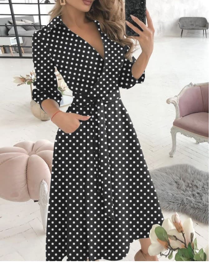 Vestido de verão com estampa geométrica e cinto para mulheres 10