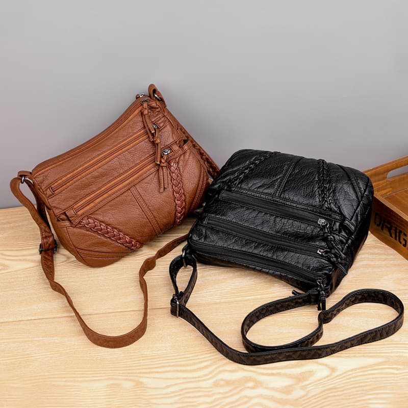 Bolsa Tiracolo Feminina De Grande Capacidade Em Couro Macio Com Toque Aveludado.