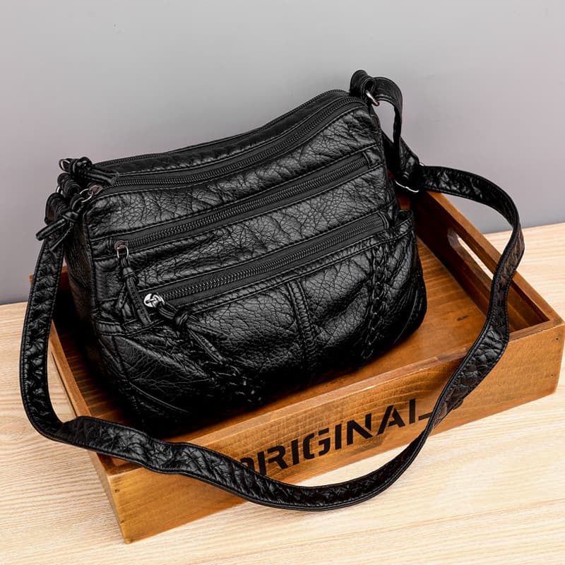 Bolsa Tiracolo Feminina De Grande Capacidade Em Couro Macio Com Toque Aveludado.
