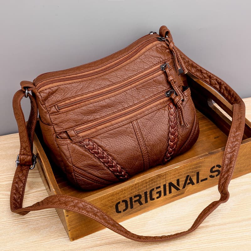 Bolsa Tiracolo Feminina De Grande Capacidade Em Couro Macio Com Toque Aveludado.