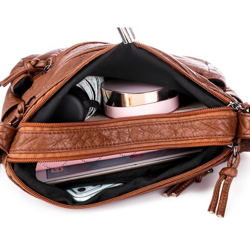 Bolsa Tiracolo Feminina De Grande Capacidade Em Couro Macio Com Toque Aveludado.