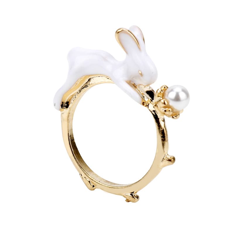 Pulseira feminina com coelho pintado a óleo com pérolas japonesas 10