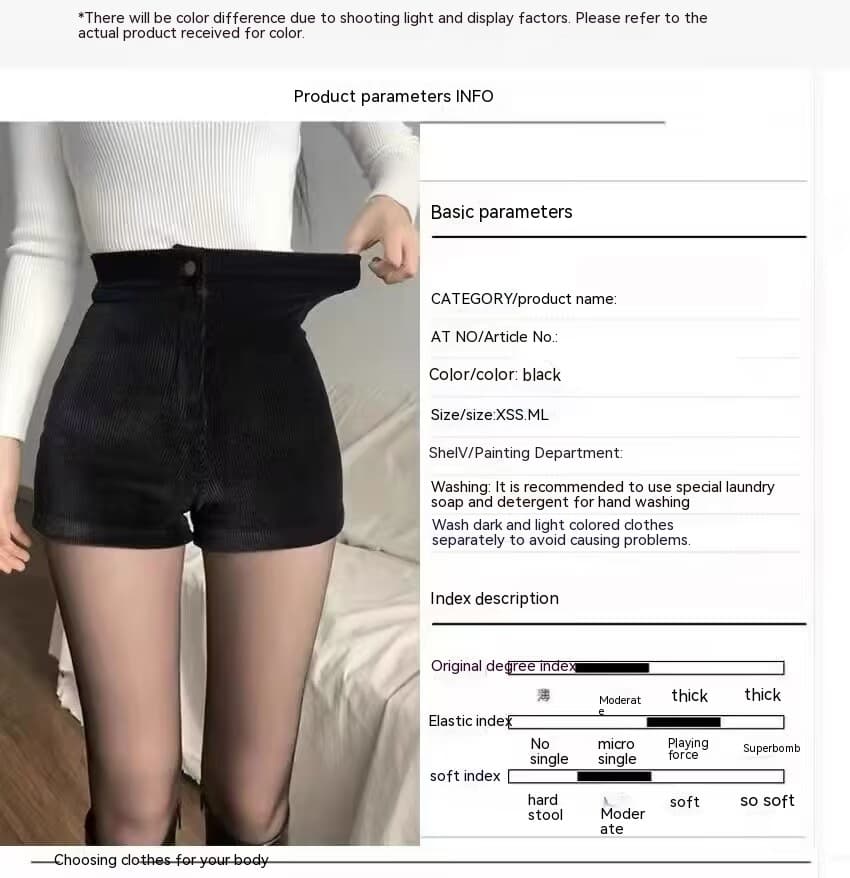 Shorts Femininos De Veludo Cotelê Com Cintura Alta E Pernas 2