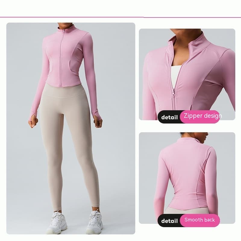 Jaqueta esportiva feminina de manga comprida com modelagem slim fit e secagem rápida. 6