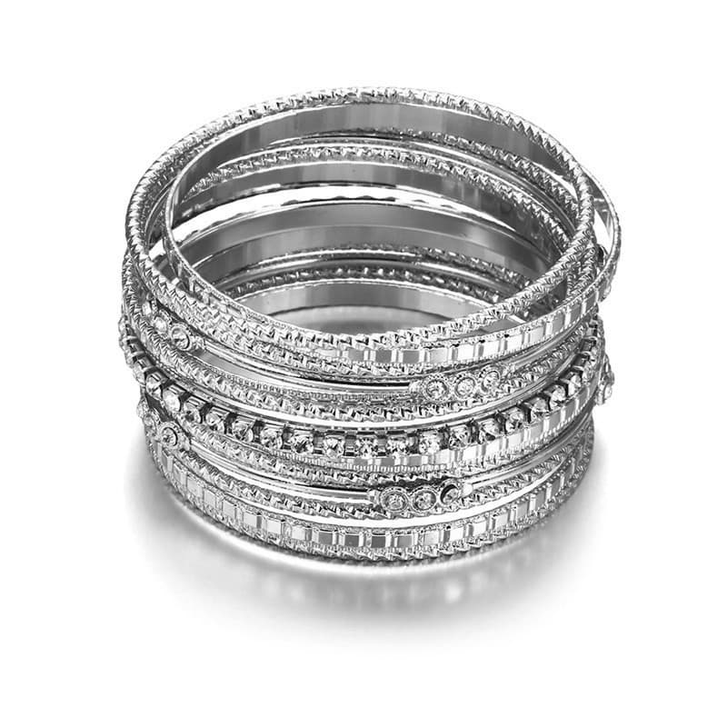 Pulseira Ornamental Multicamadas em Liga Metálica com Diamantes para Mulheres 10
