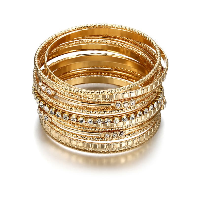 Pulseira Ornamental Multicamadas em Liga Metálica com Diamantes para Mulheres