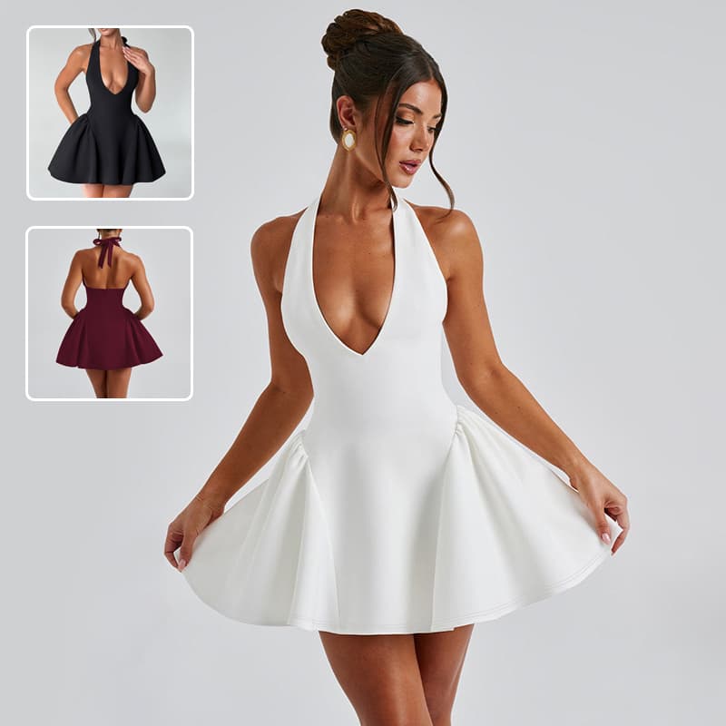 Sexy Deep V-Neck Halter Vestido Ins Moda Slim Shorts Vestido 6