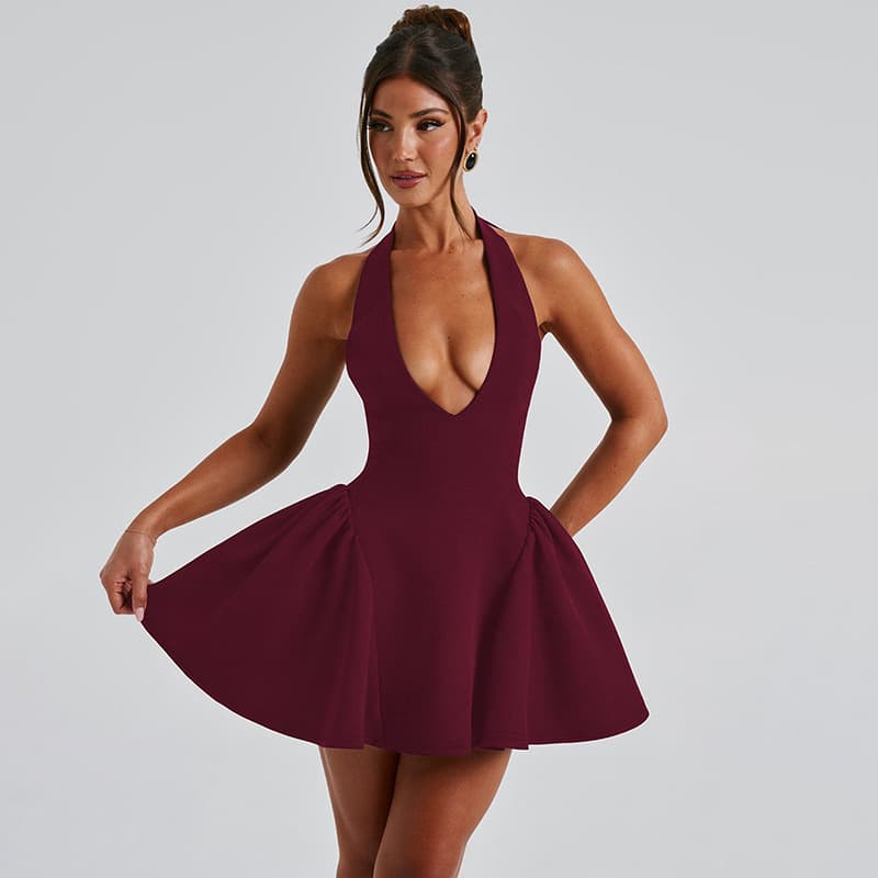 Sexy Deep V-Neck Halter Vestido Ins Moda Slim Shorts Vestido 5