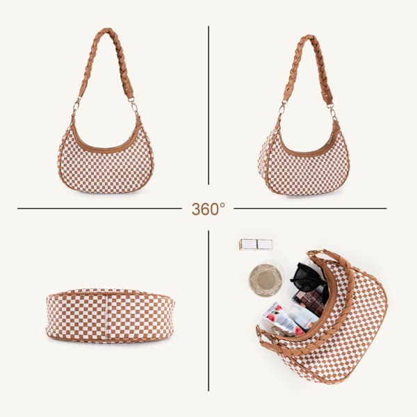 Bolsa Hobo Feminina Trançada em Couro Vegano - Marrom 2