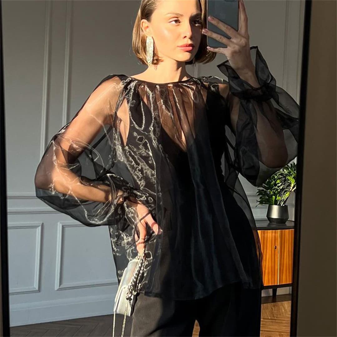 Blusa feminina estilo bata, transparente e folgada 6