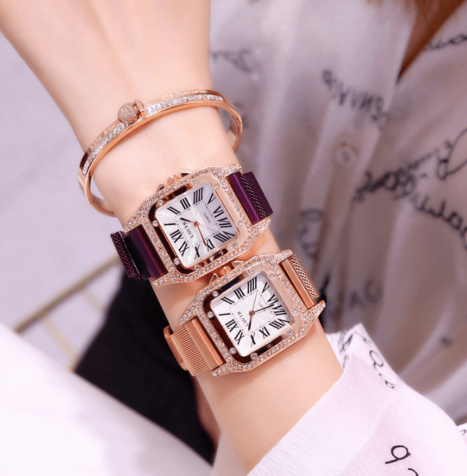 Relógio feminino quadrado com strass 2