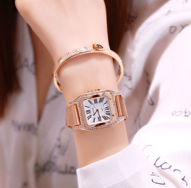 Relógio feminino quadrado com strass 7