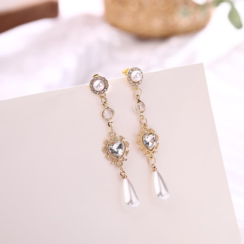 Brincos de pérola com strass, brincos longos femininos.