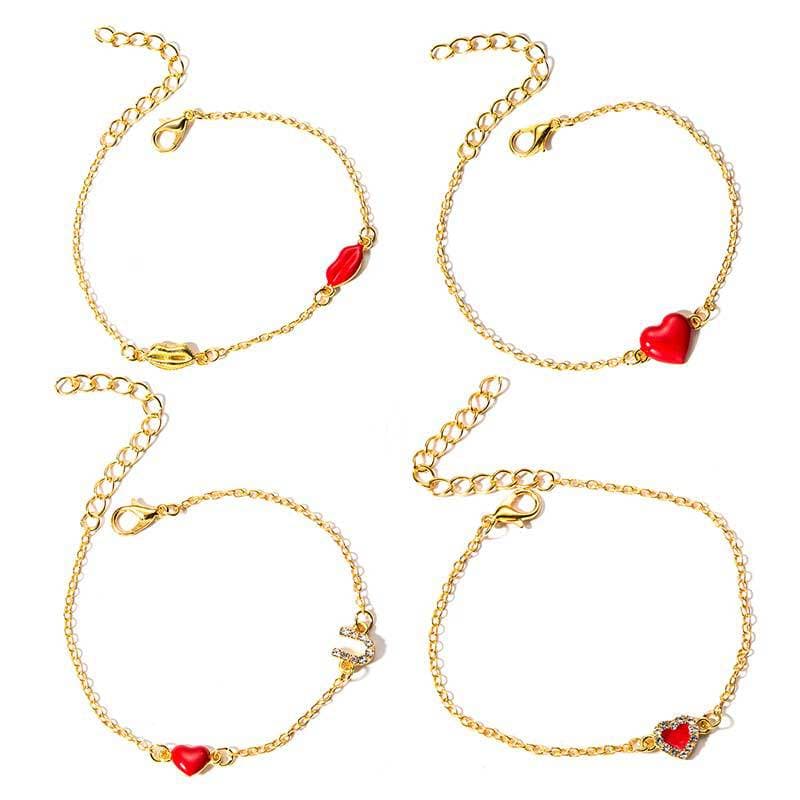 Pulseira feminina com lábios dourados em formato de amor 2