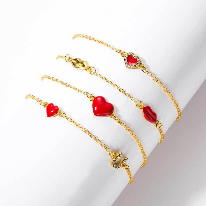 Pulseira feminina com lábios dourados em formato de amor 5