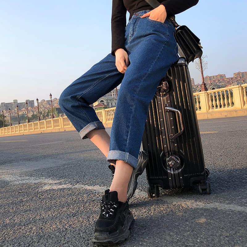 Calças jeans femininas de perna larga 8