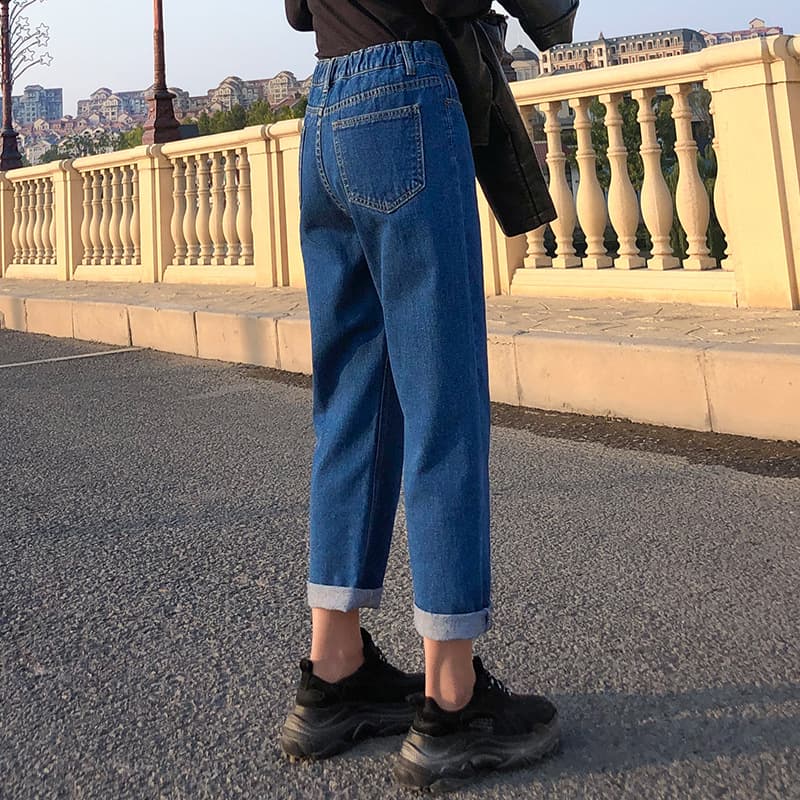 Calças jeans femininas de perna larga 4