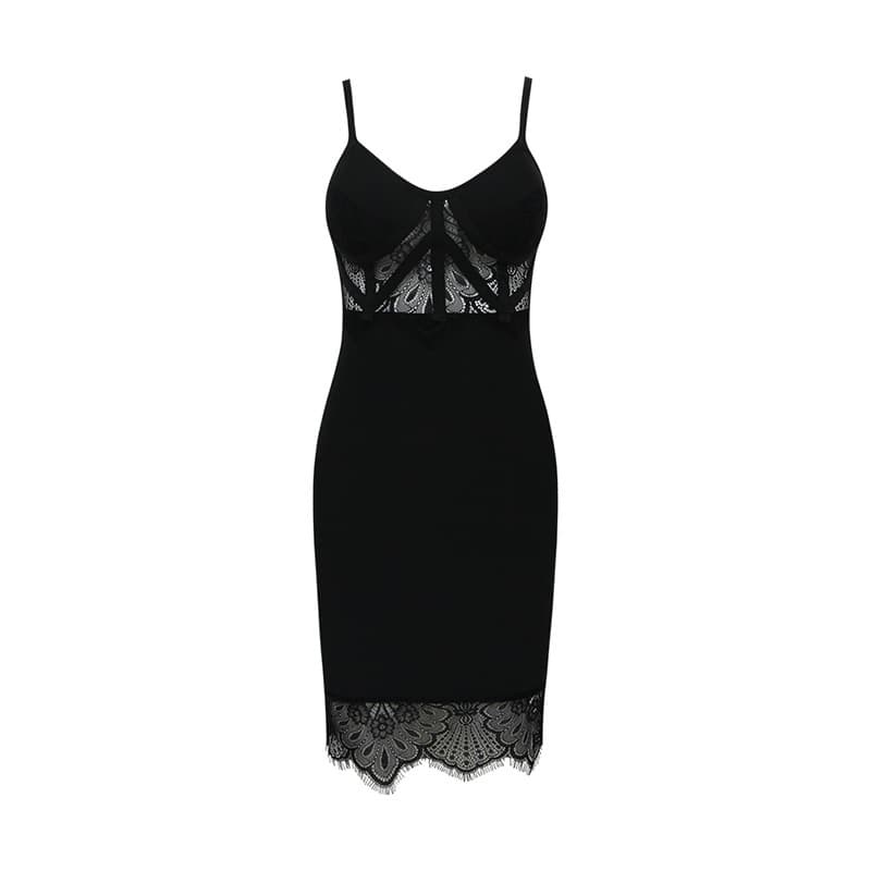 Vestido bandage feminino para festa com renda vazada 6