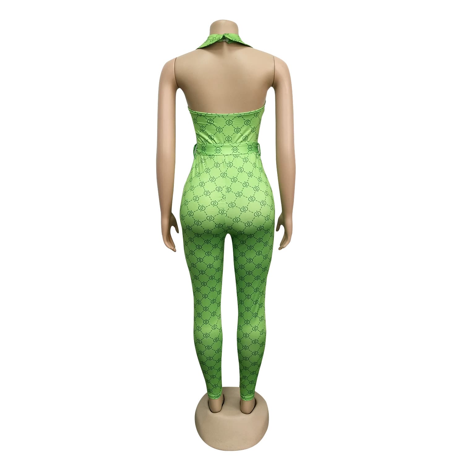 Macacão feminino estampado e sexy com decote halter 3