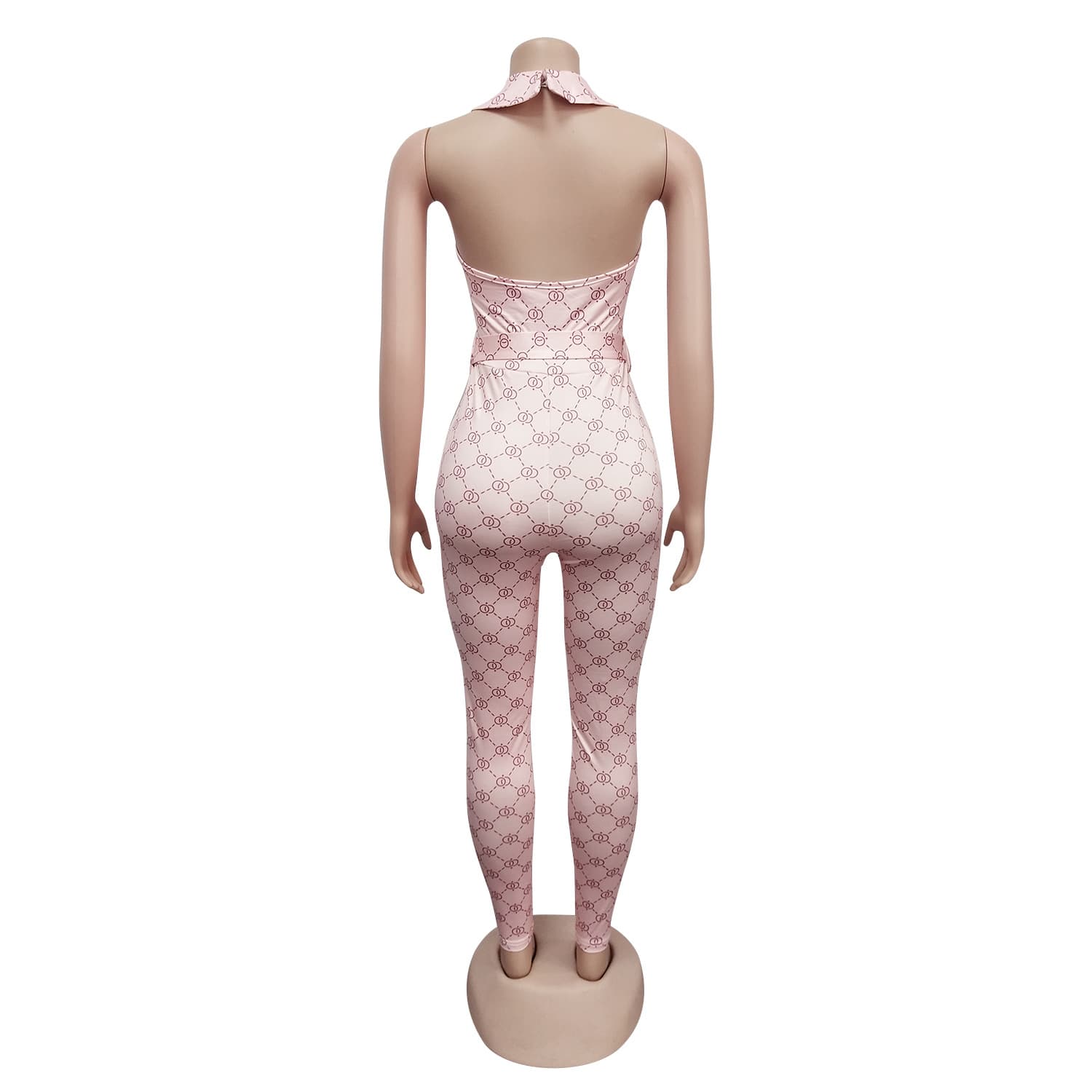 Macacão feminino estampado e sexy com decote halter 10