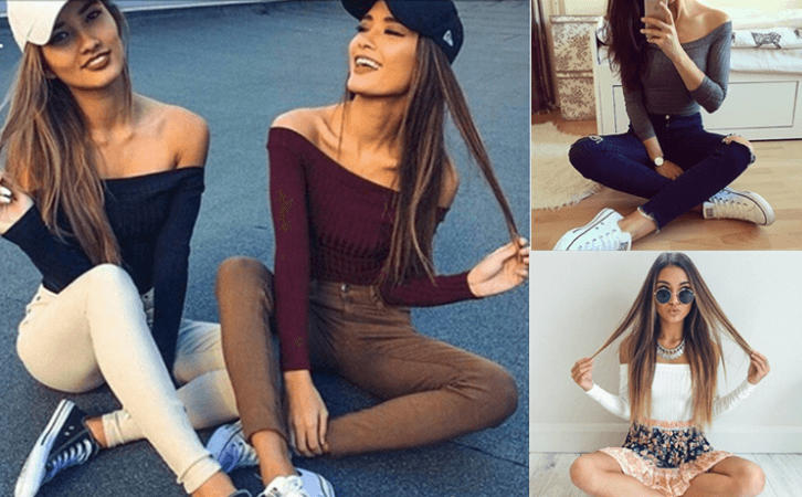 Top cropped feminino com ombros à mostra