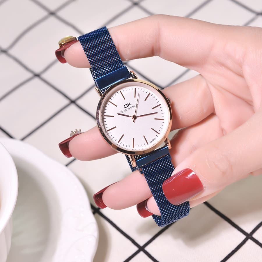 Relógio feminino de quartzo com pulseira de malha à prova d'água e simples. 8