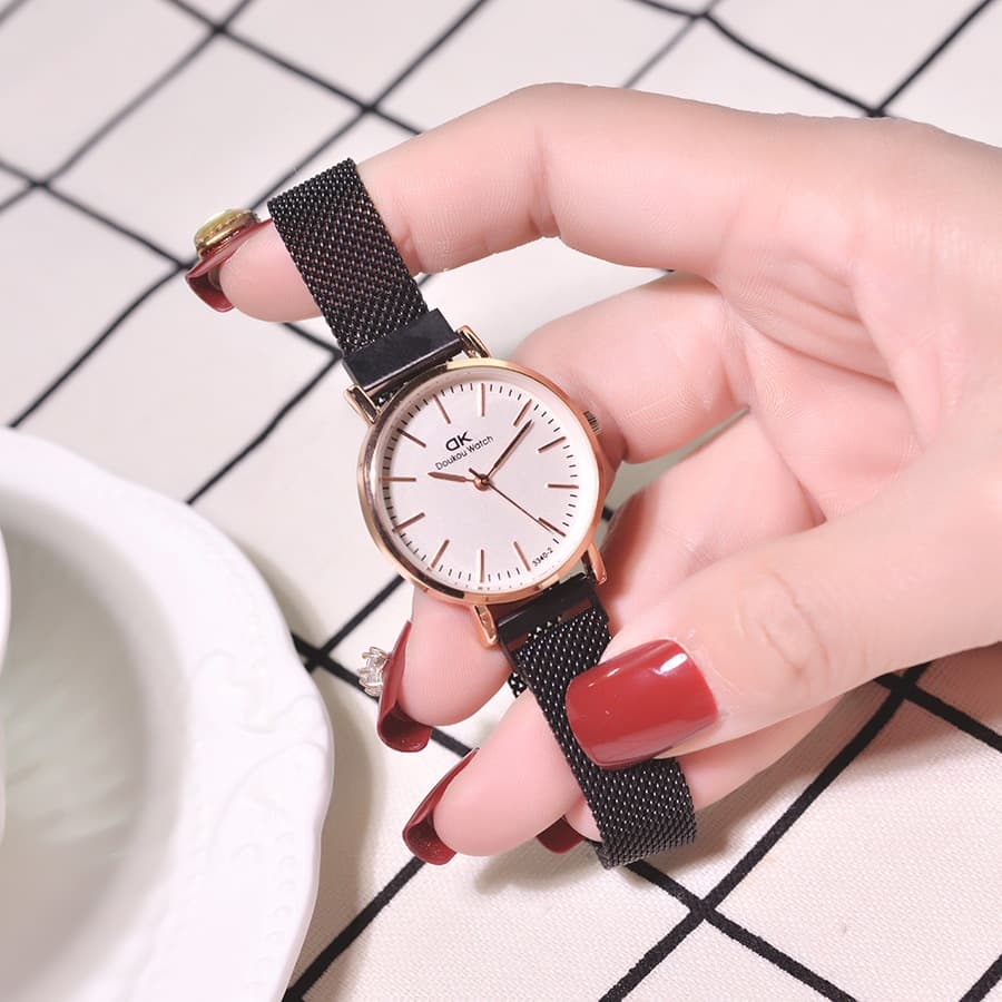 Relógio feminino de quartzo com pulseira de malha à prova d'água e simples. 6