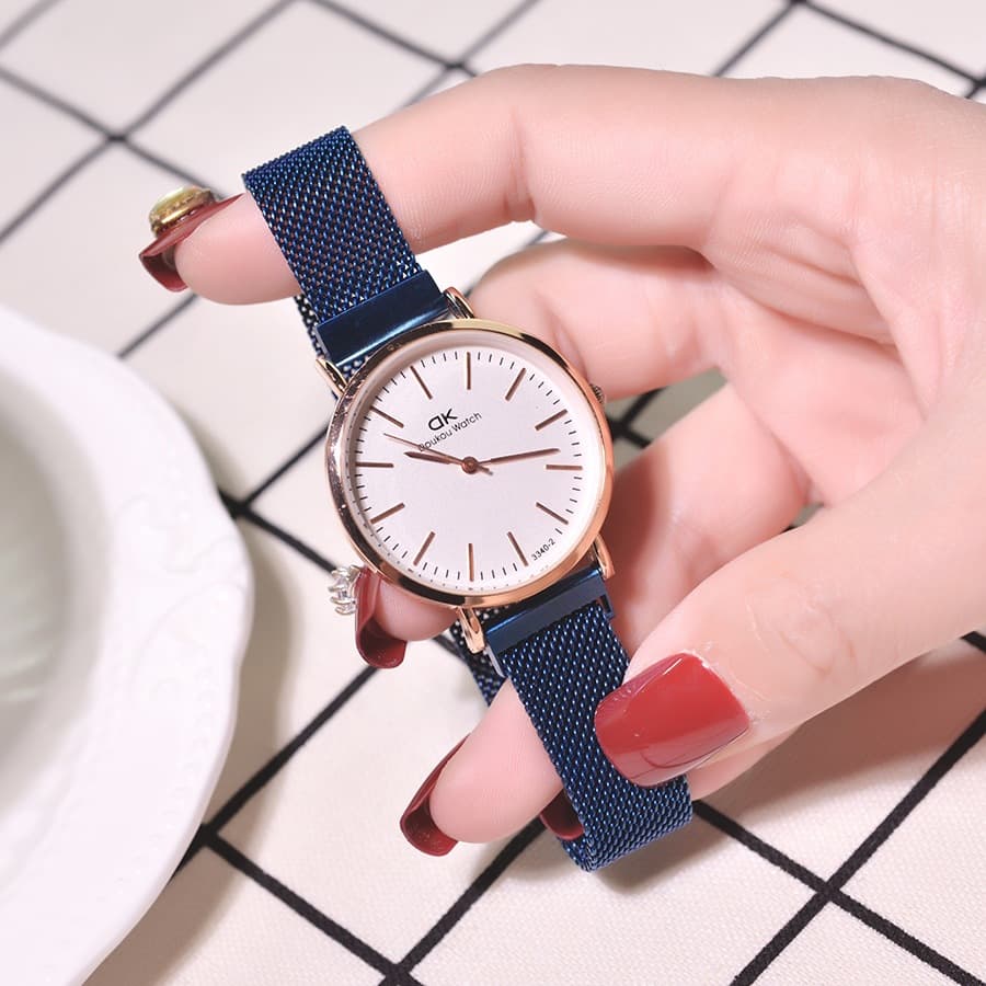 Relógio feminino de quartzo com pulseira de malha à prova d'água e simples. 7