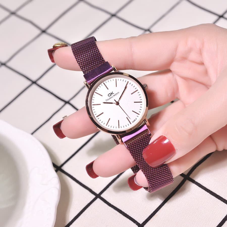 Relógio feminino de quartzo com pulseira de malha à prova d'água e simples. 2