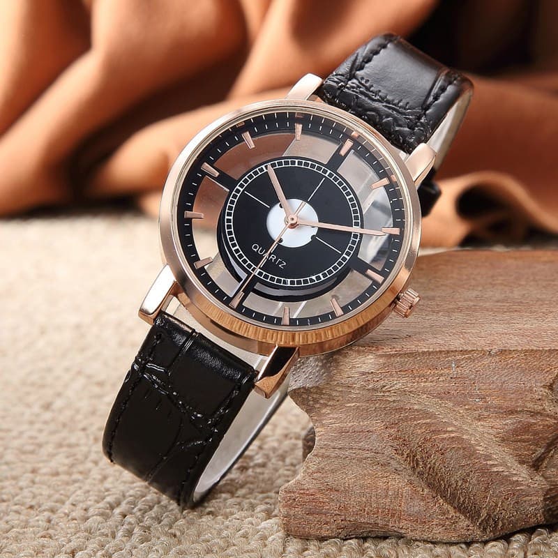 Relógio Feminino Com Pulseira De Couro Vazado 5