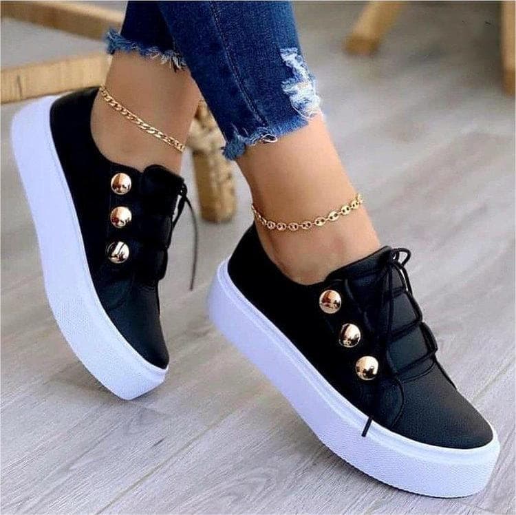 Lace-Up Flats Sneakers Feminino Rivet Casual Sapatos