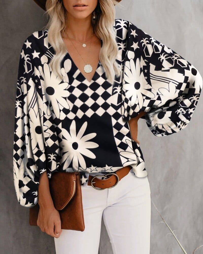 Camisa casual estampada com mangas bufantes 5