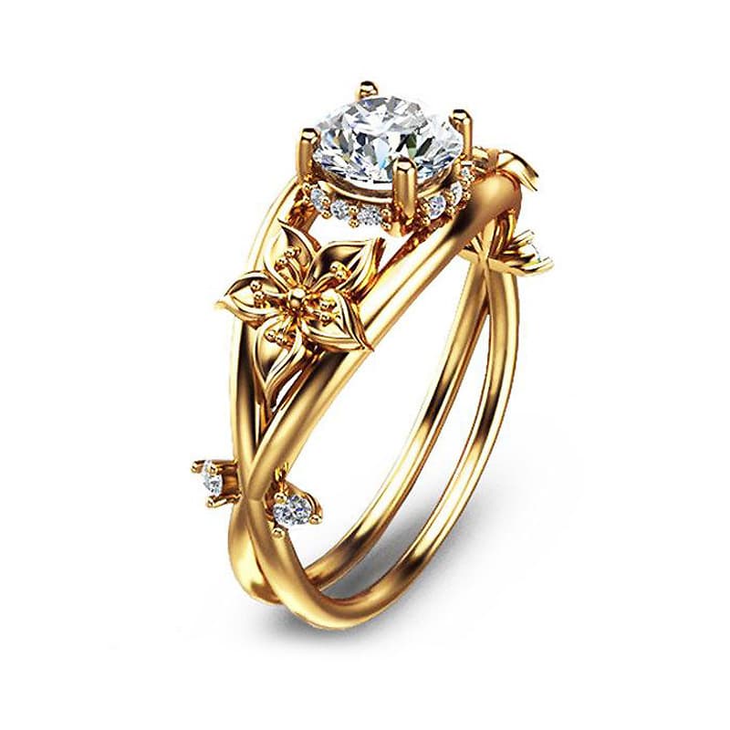 Anel brilho diamantes com design criativo em formato de flor 5